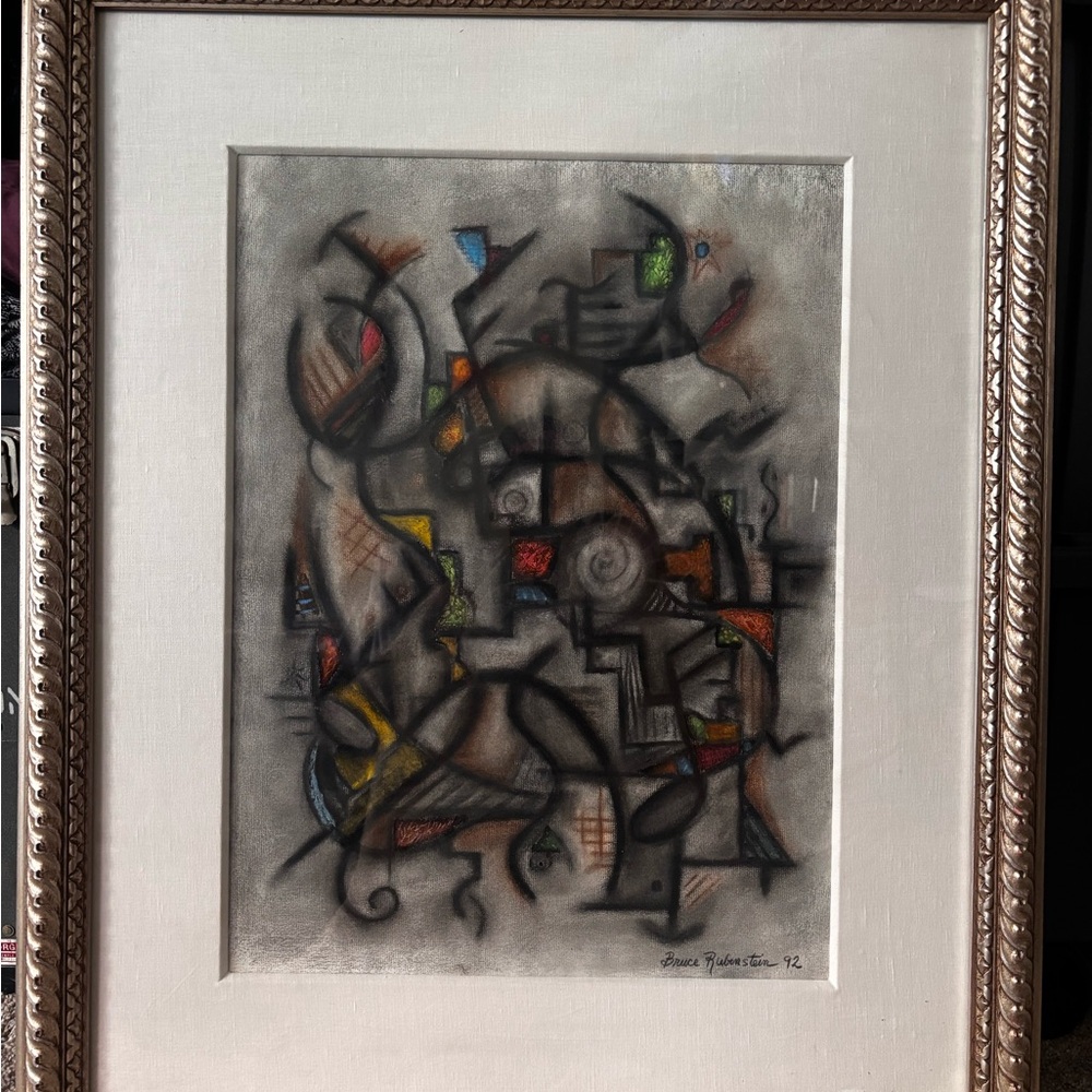 Original Bruce Rubenstein Abstract Framed Pastel Art